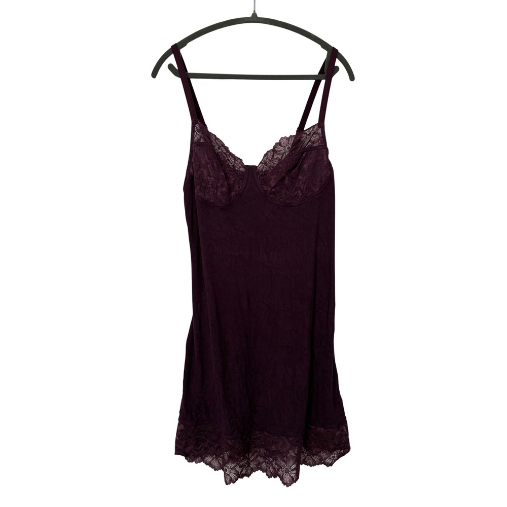 Adore Me Plum Lingerie Boudoir Babydoll Modal Blend Lace Chemise Nightgown L